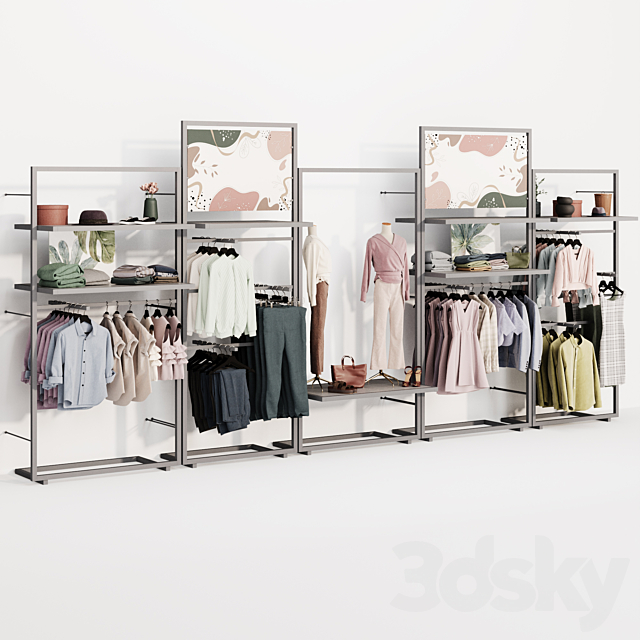 Rack Wardrobe clothing store decor mannequins 3ds Max - thumbnail 3