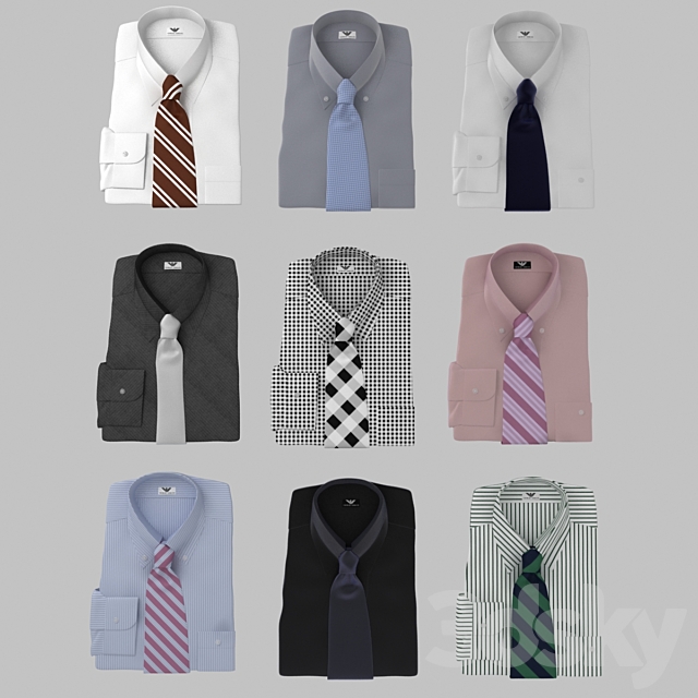 Set of shirts with tie 3DS Max Model - thumbnail 2