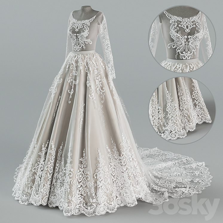 Wedding dress with train 3DS Max - thumbnail 1