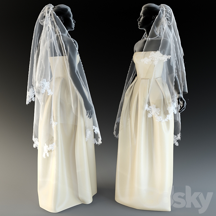 wedding dress with veil-2 3DS Max - thumbnail 1