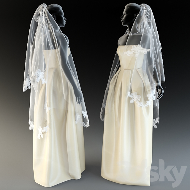 wedding dress with veil-2 3DSMax File - thumbnail 1