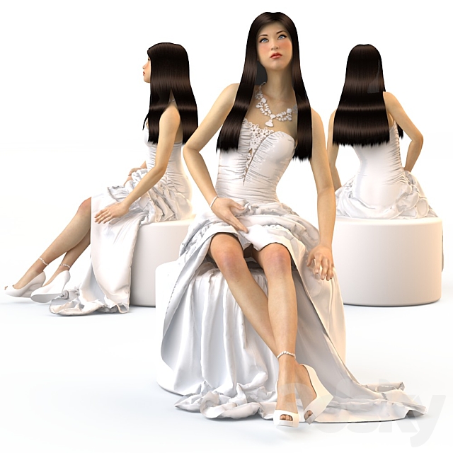 Wedding evening dress sitting Pauline model 3ds Max - thumbnail 1