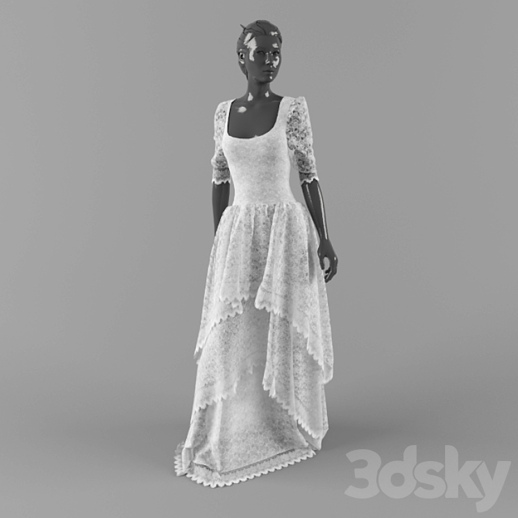 White lace dress 3DS Max - thumbnail 1