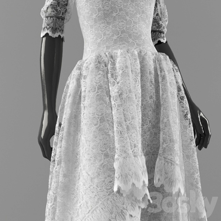 White lace dress 3DS Max - thumbnail 2