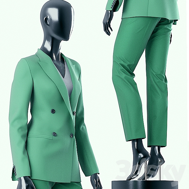 Woman Green Suit 3DS Max Model - thumbnail 2