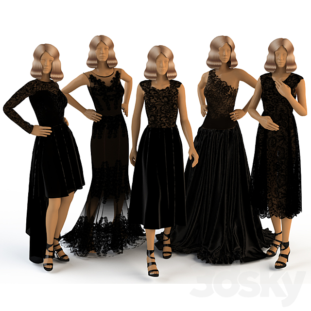 Women’s evening dresses on mannequins 3DSMax File - thumbnail 1