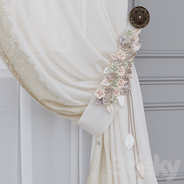 A curtain with flowers 3DS Max Model - thumbnail 2