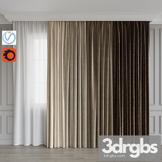 A set of Curtains 10 Beige Gamma 3dsmax Download - thumbnail 1