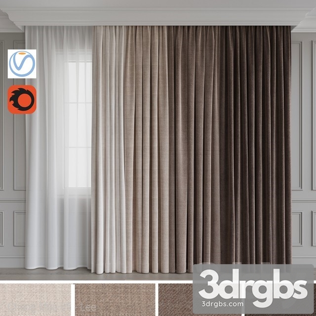 A Set of Curtains 12 Beige 3dsmax Download - thumbnail 1