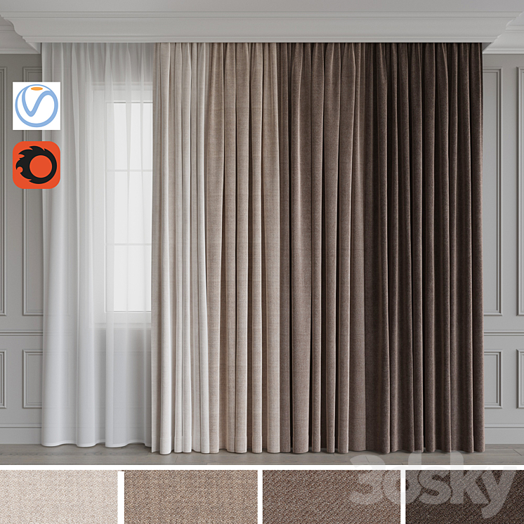 A set of curtains 12. Beige gamma 3DS Max - thumbnail 1