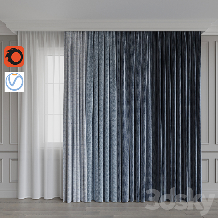 A set of curtains 8. Blue gamma 3DS Max - thumbnail 1