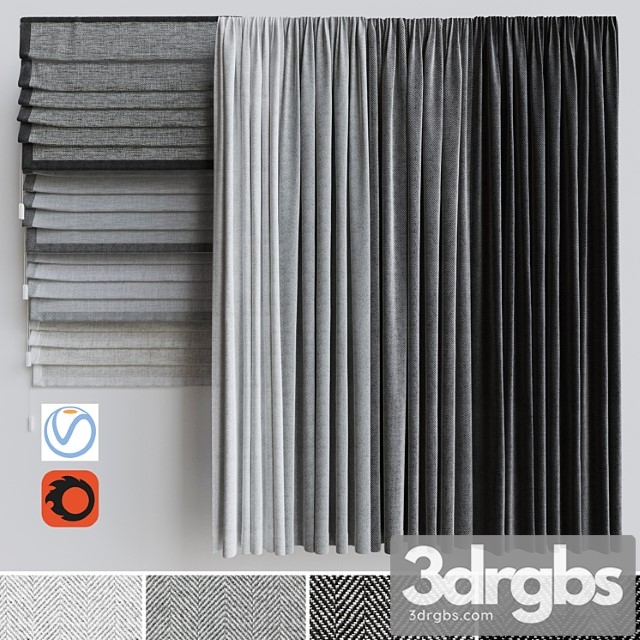 A Set of Curtains A Set of Roman Curtains 1 Gray Scale 3dsmax Download - thumbnail 1