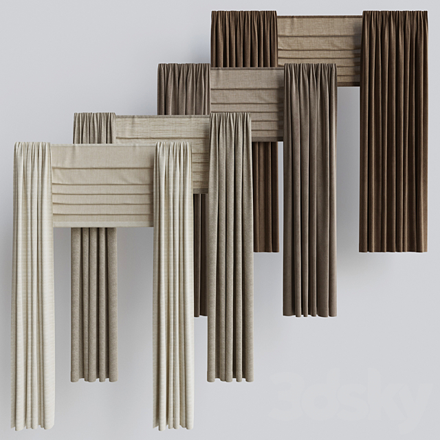 A set of curtains + a set of Roman curtains 2. Beige range 3DS Max Model - thumbnail 2