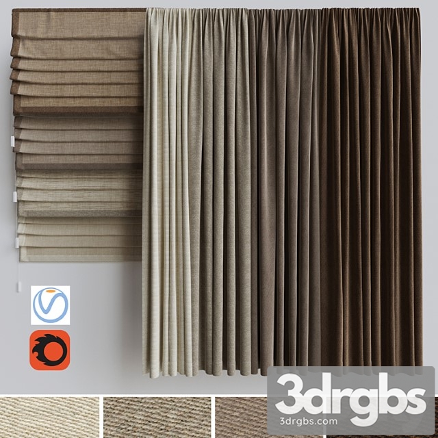 A Set of Curtains A Set Of Roman Curtains 2 Beige Range 3dsmax Download - thumbnail 1