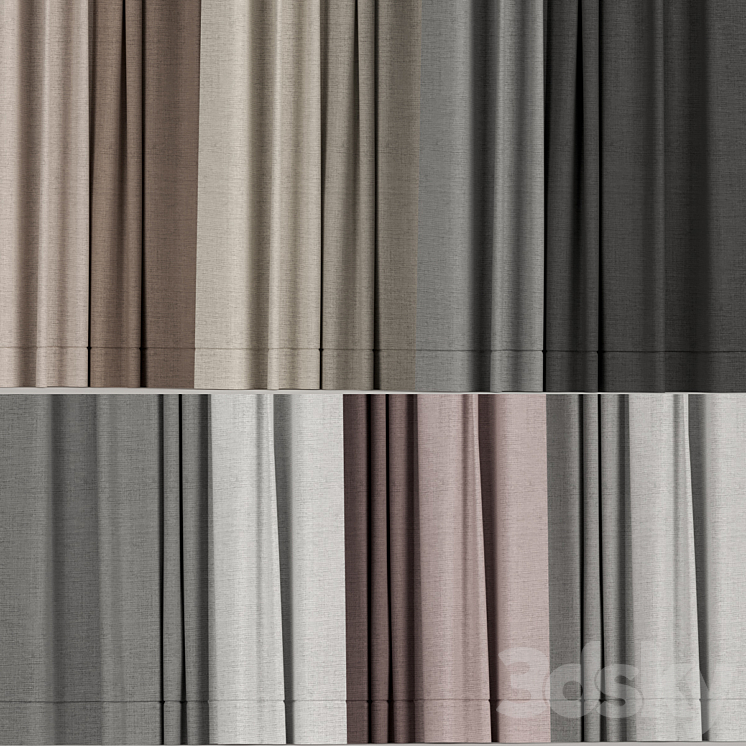 A set of curtains in different colors with a roman curtain. 3DS Max - thumbnail 2