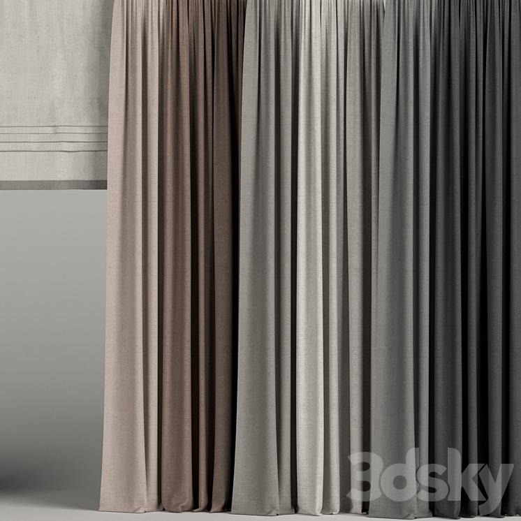 A set of curtains in different colors with a roman curtain. 3DS Max - thumbnail 2