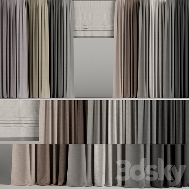 A set of curtains in different colors with a roman curtain. 3DSMax File - thumbnail 1