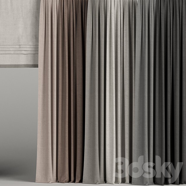 A set of curtains in different colors with a roman curtain. 3DSMax File - thumbnail 2