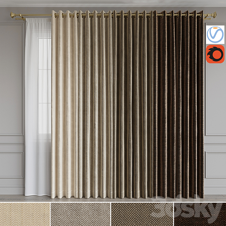 A set of curtains on the rings 15. Beige range 3DS Max - thumbnail 1