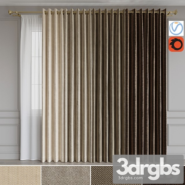 A set of curtains on the rings 15. beige range 3dsmax Download - thumbnail 1