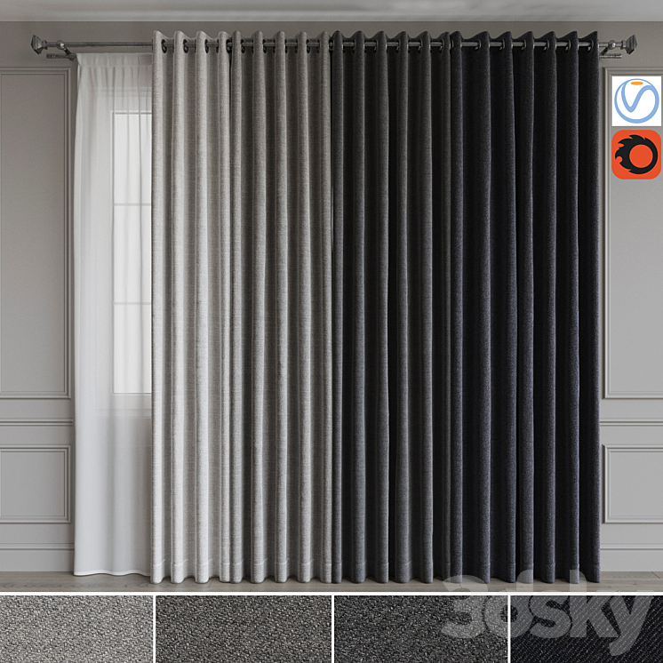 A set of curtains on the rings 19. Gray gamma 3DS Max - thumbnail 1