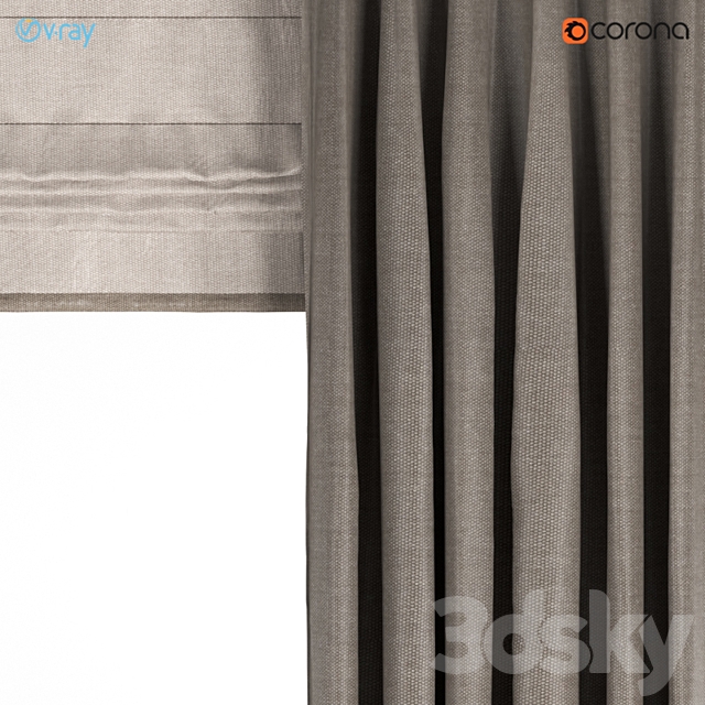 A set of five brown curtains. 3DS Max Model - thumbnail 2