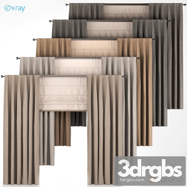 A set of five brown curtains. 3dsmax Download - thumbnail 1