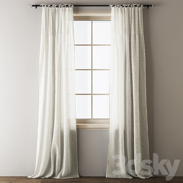 Anthropologie Tie-top Linen Curtains 3DS Max Model - thumbnail 2