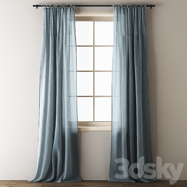 Anthropologie Tie-top Linen Curtains 3DS Max Model - thumbnail 3