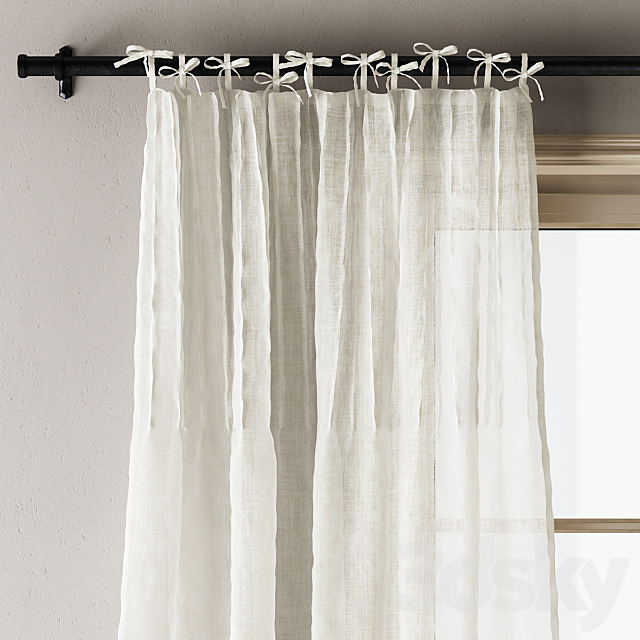 Anthropologie Tie-top Linen Curtains 3DS Max Model - thumbnail 4