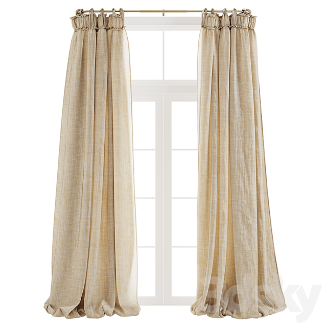 Balloon Drapery Linen Light Natural Curtains 3DS Max Model - thumbnail 2