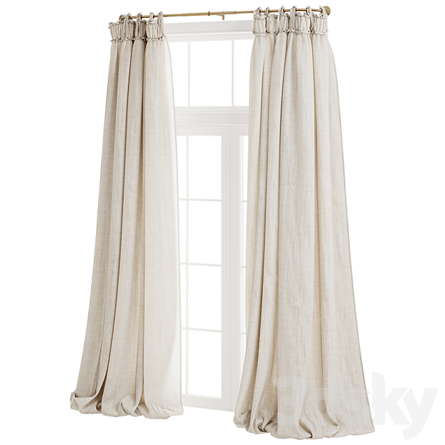 Balloon Drapery Linen Light Natural Curtains 3DS Max Model - thumbnail 3