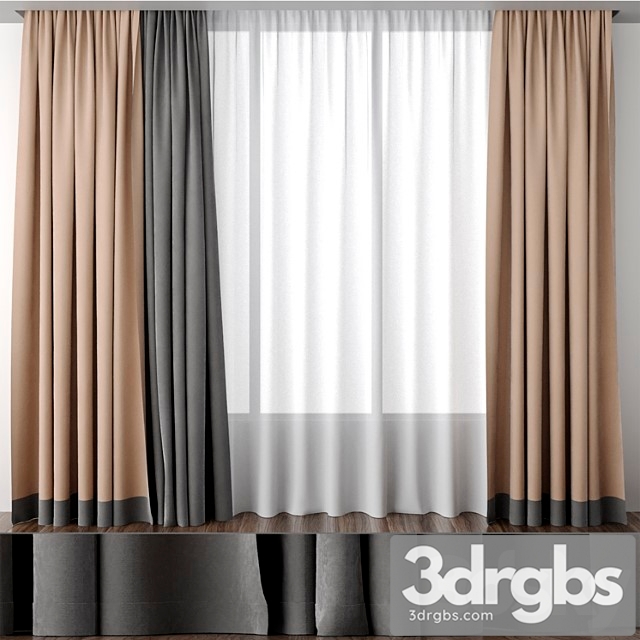 Beige Curtains With Stripe at Bottom 3dsmax Download - thumbnail 1