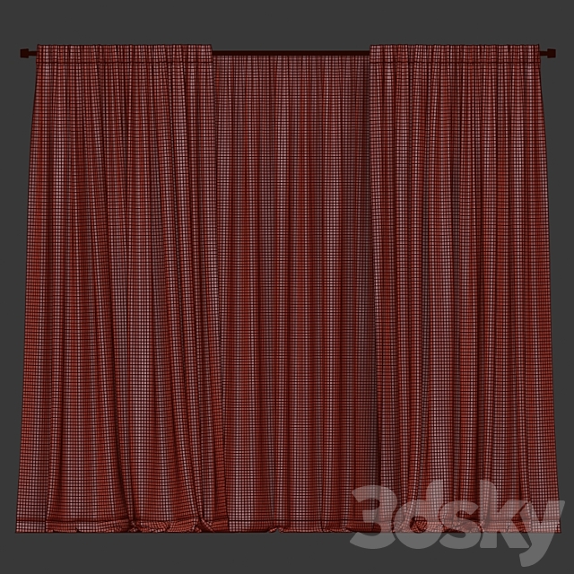 Beige curtains with tulle. 3DS Max Model - thumbnail 3