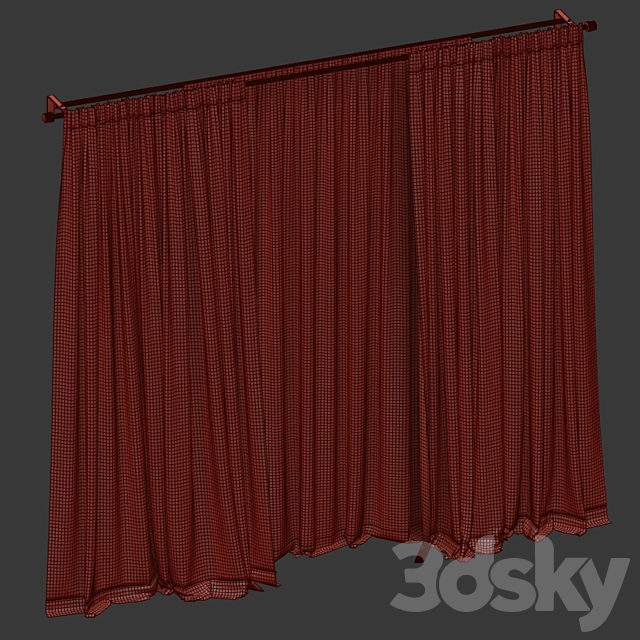 Beige curtains with tulle. 3DS Max Model - thumbnail 4