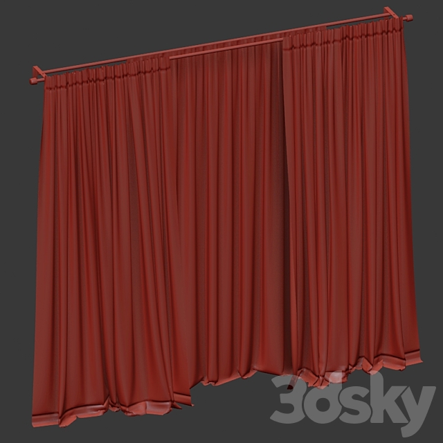 Beige curtains with tulle. 3DS Max Model - thumbnail 5