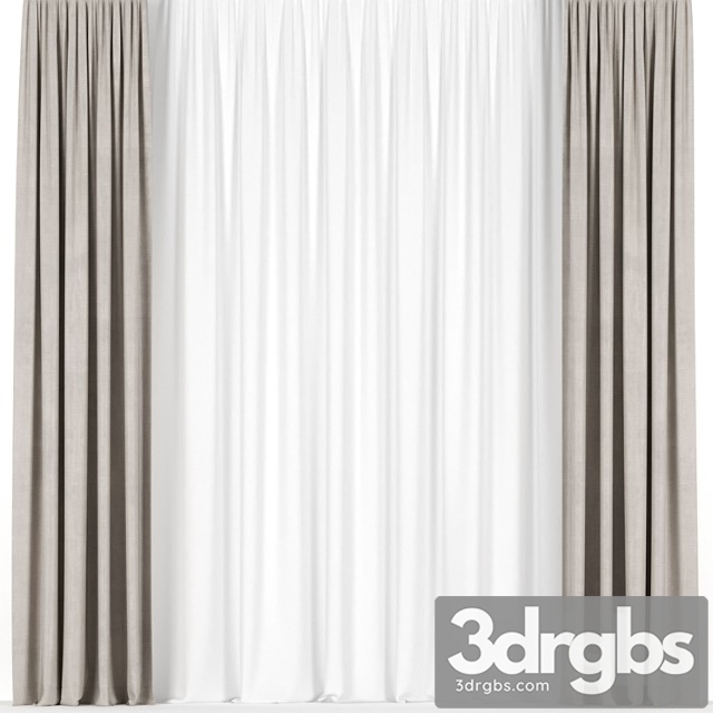 Beige curtains with tulle. 3dsmax Download - thumbnail 1