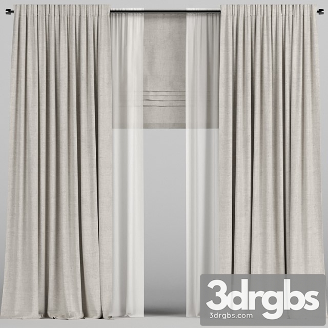 Beige Curtains With Tulle and Roman Blinds 3dsmax Download - thumbnail 1