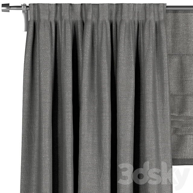 Black curtains in two shades + black Roman blinds. 3DS Max Model - thumbnail 2