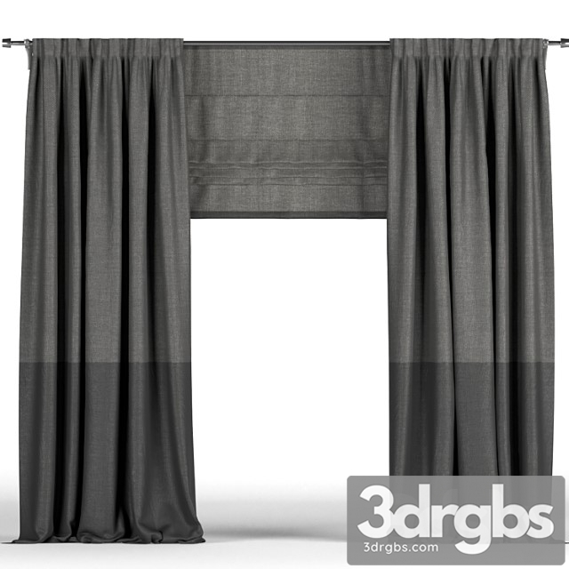 Black curtains in two shades + black roman blinds. 3dsmax Download - thumbnail 1