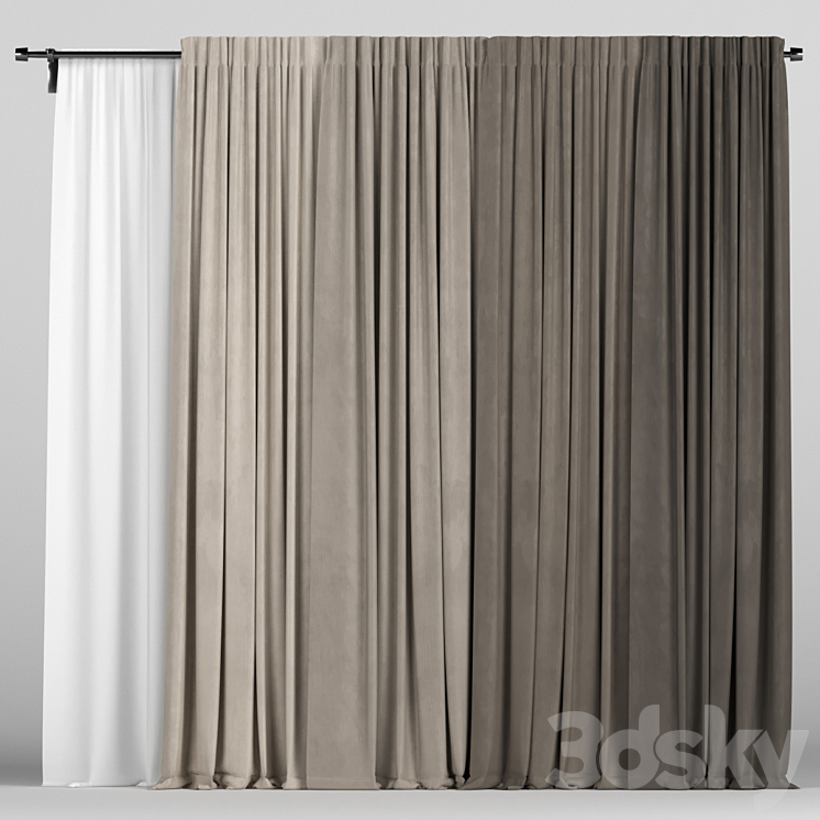 Brown curtains in four colors with tulle 3DS Max - thumbnail 1