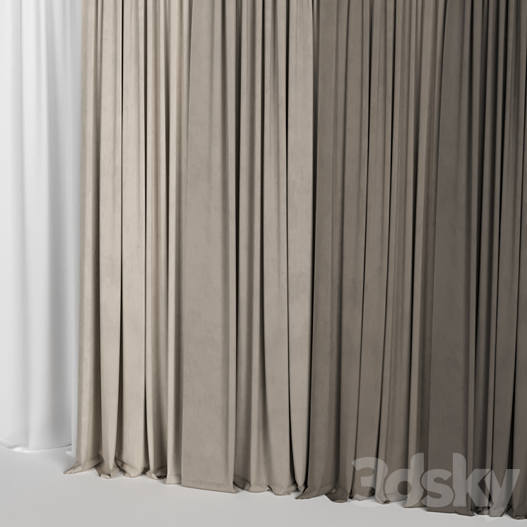 Brown curtains in four colors with tulle 3DS Max - thumbnail 2