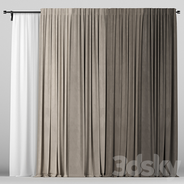 Brown curtains in four colors with tulle 3DSMax File - thumbnail 1