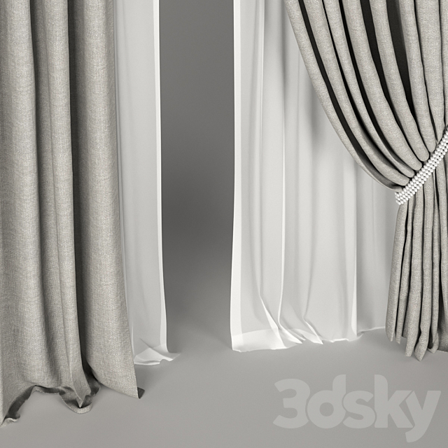 Brown curtains in the background with tulle and a Roman curtain. 3DS Max Model - thumbnail 2