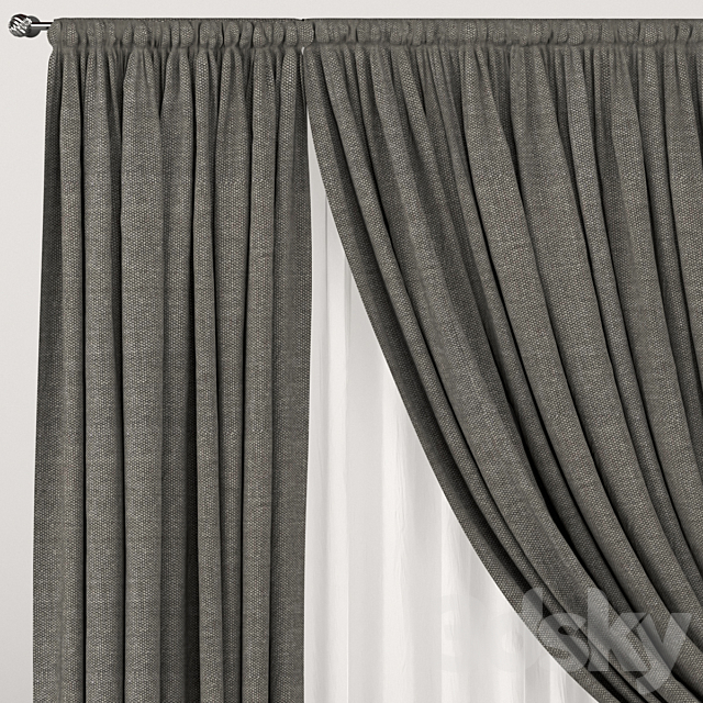 Brown curtains in the background with white tulle. 3DS Max Model - thumbnail 2