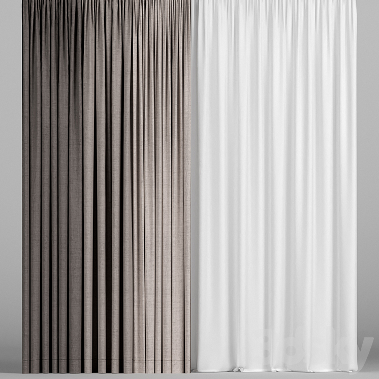 Brown curtains in three colors with tulle. 3DS Max - thumbnail 1