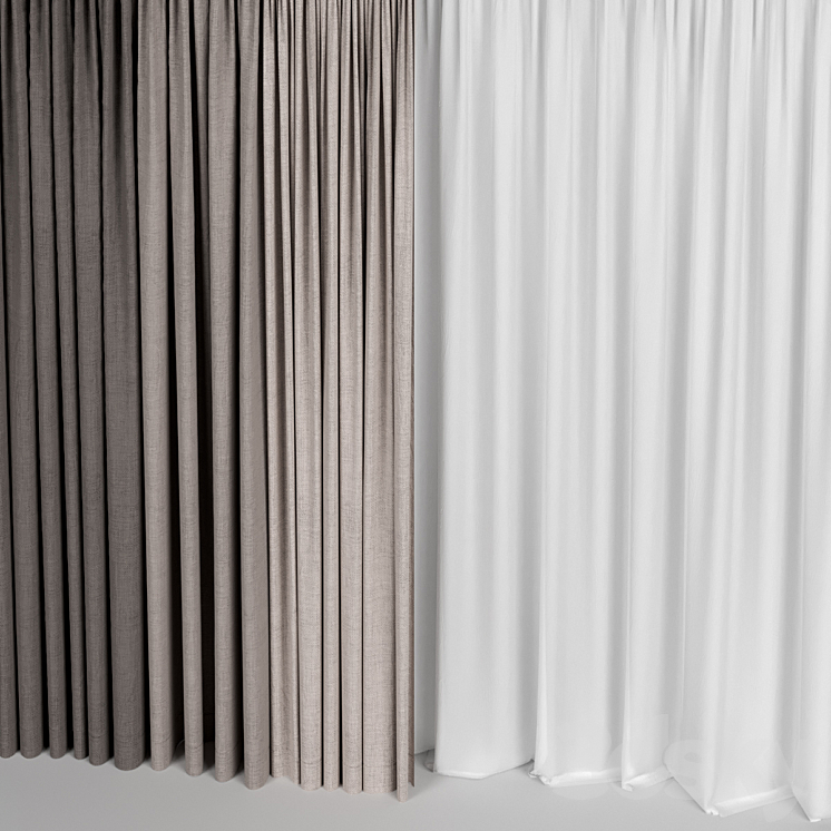 Brown curtains in three colors with tulle. 3DS Max - thumbnail 2