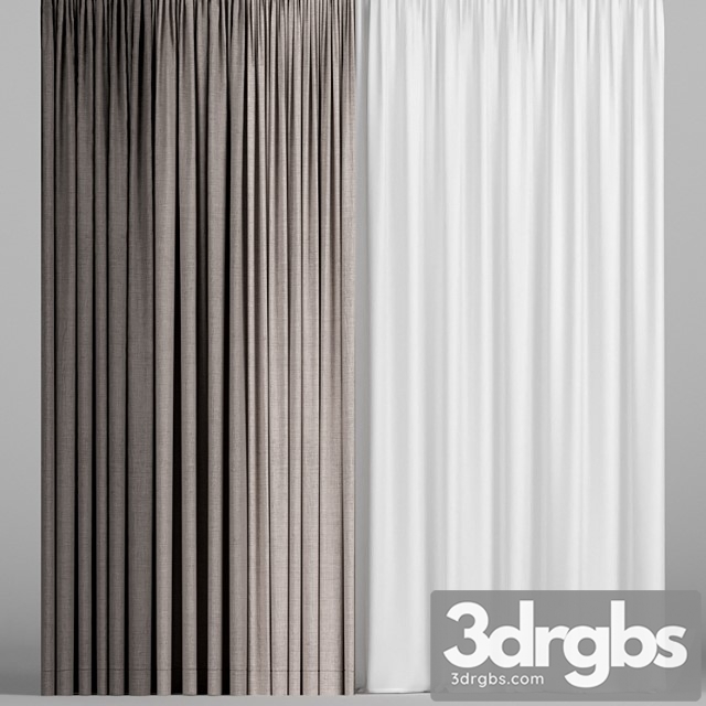 Brown Curtains In Three Colors With Tulle 3dsmax Download - thumbnail 1