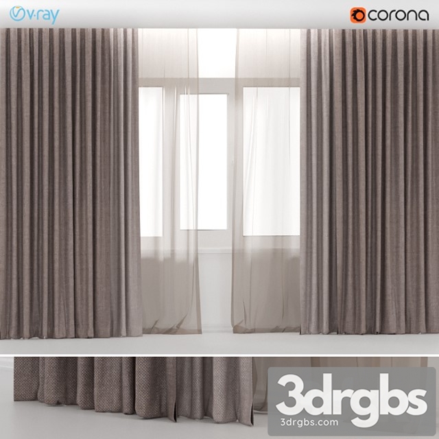 Brown Curtains In Two Colors With Brown Tulle 3dsmax Download - thumbnail 1