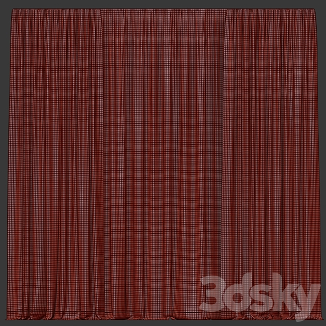 Brown curtains in two colors with tulle. 3DS Max Model - thumbnail 3